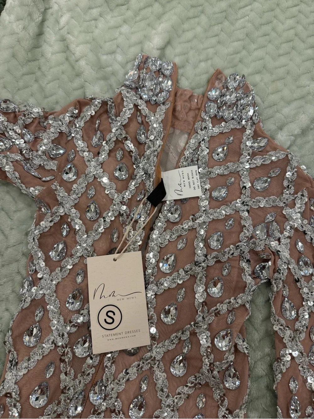 Elegant Long Sleeve Beaded Sheath Dress - Silver Embellishment